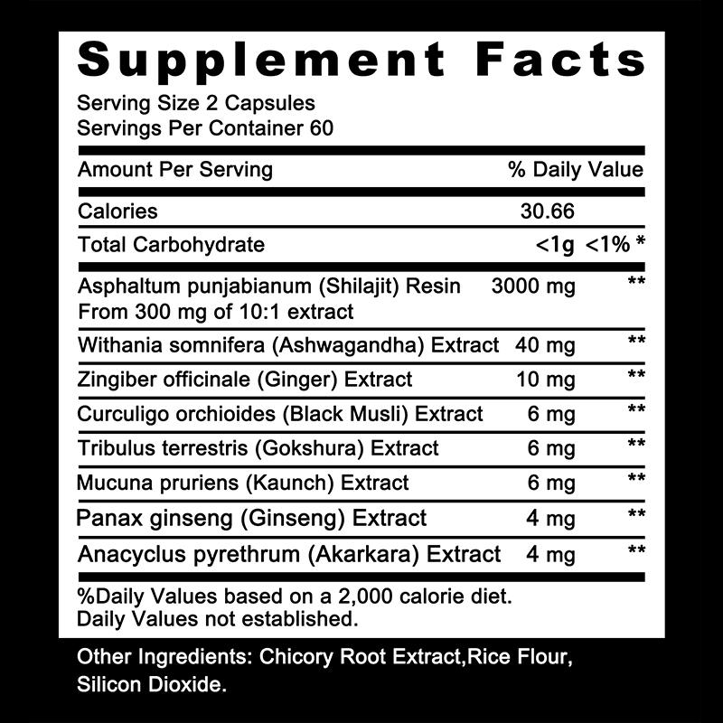 Shilajit Dorato Himalayano Complesso da 3000mg con Tribulus Terrestris Ashwagandha e Musli Nero, 120 Capsule