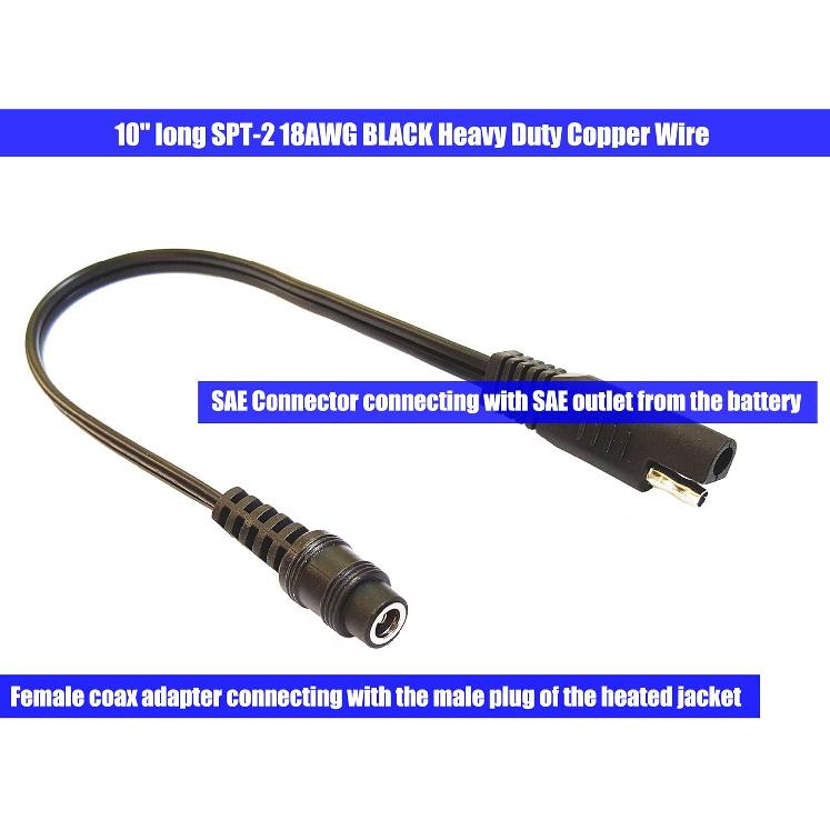 MOTOPOWER MP69006 10" SAE To Coax Female Adapter Cable SAE To DC Coax Motorcycle Heat Clothing Jack Adapter