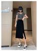 2024 Black A-Line Midi Skirt: High Waist, Slimming, Petite, Versatile for Women - Perfect for Spring/Summer