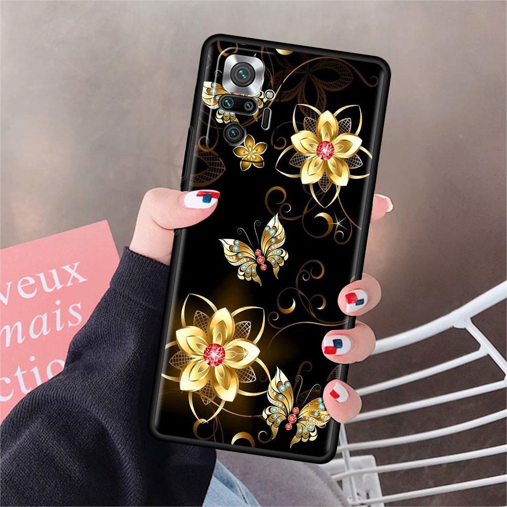 Funda Für Xiaomi Redmi Hinweis 10 9 11 Pro Weiche Telefon Fall 10S 9S K40 8 9A 9C 9T 7 10C 8T Silikon Abdeckung Diamant Blume Schmetterling