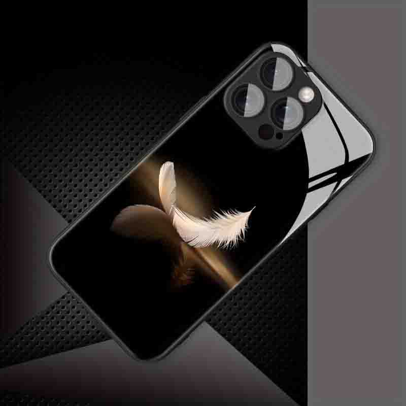 Luxuriöse Weiße Feder Muster Gehärtetes Glas Handyhülle Für iPhone 17 16 15 14 Pro Max 13 12 11 16E 17 Air 7 8 Plus XR XS X Hülle