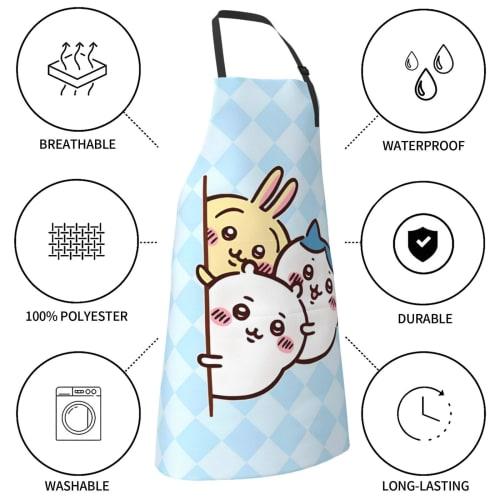 Cute Hachiware (Hachi-ware) Apron for Kitchen, Cafe, or Cooking, with Neck Strap and Pockets, Waterproof and Stain-Resistant for Home and Work Use