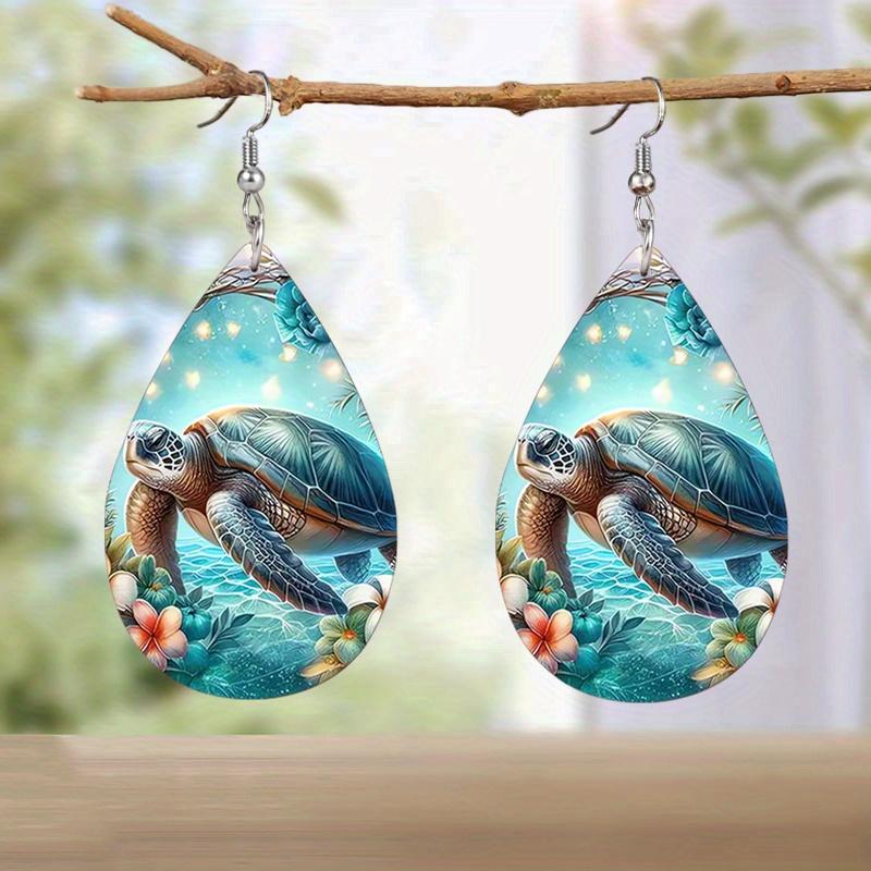 Summer Beach Dwarf/Big Turtle Pattern PU Faux Leather Earrings Trendy Female Earrings Vacation Casual Earrings Classic Water Drop Earrings