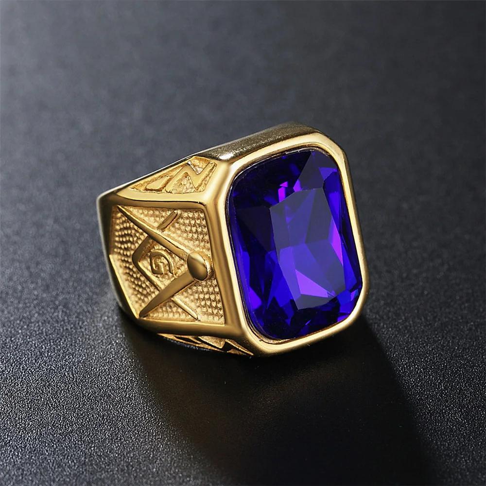 Punk Vintage Masonic Stone Rings for Men Women Party Creative Multi Colored Stainless Steel Letter G Ring Jewelry Gift Wholesale