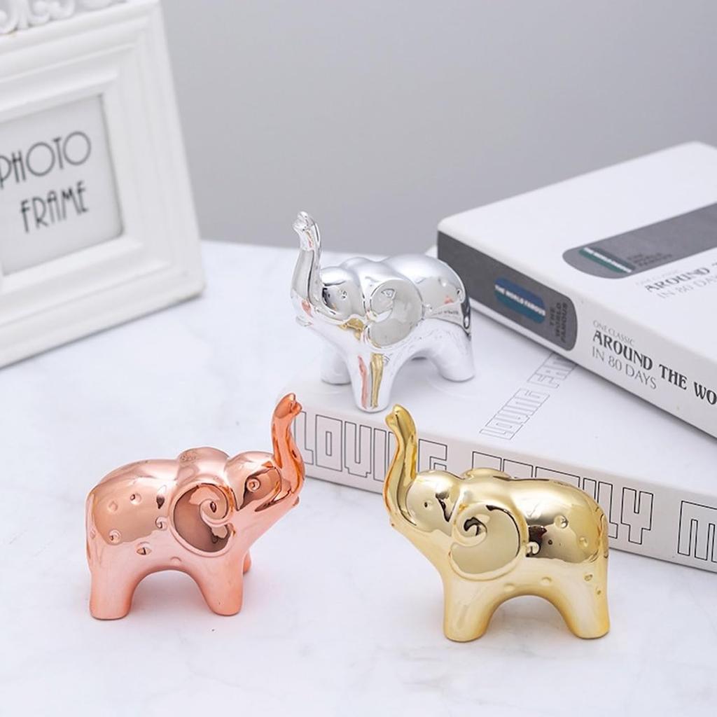 Queen-b Elephant Figurines, Set of 2, Feng Shui Ornaments, Decorative Animal Ornaments for Entryways, Bedrooms, and as Gifts (Gold)