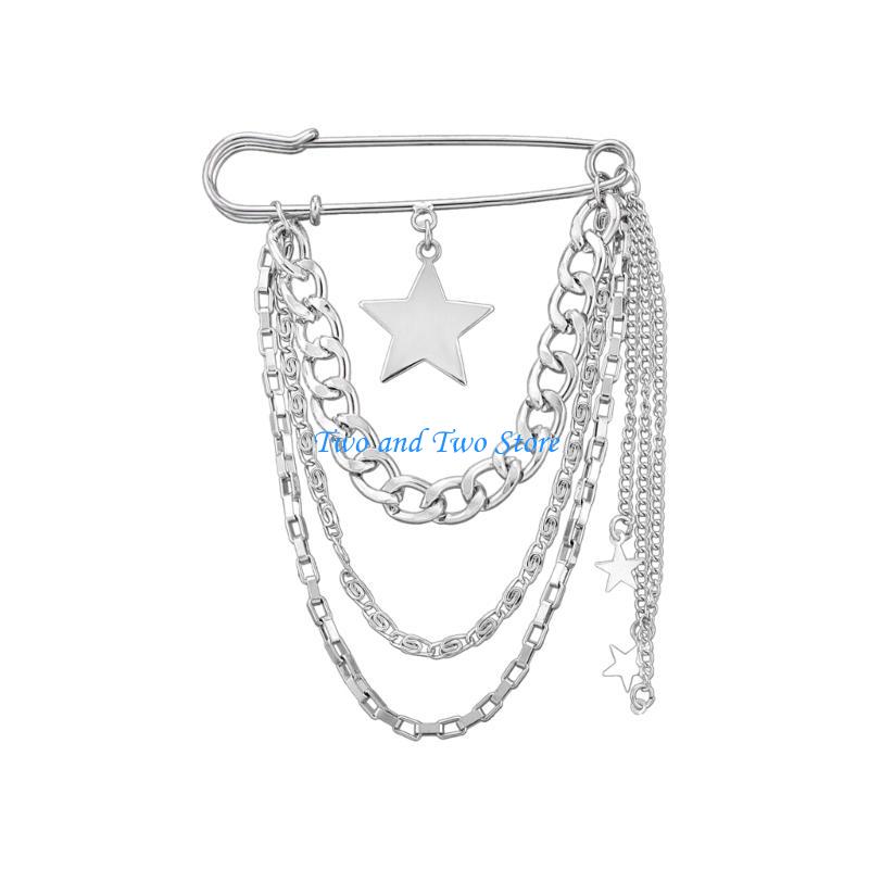 HX6F Trendy Chain Pin Ornament Unique Pendant Brooches Chain Badge Lapel Pins