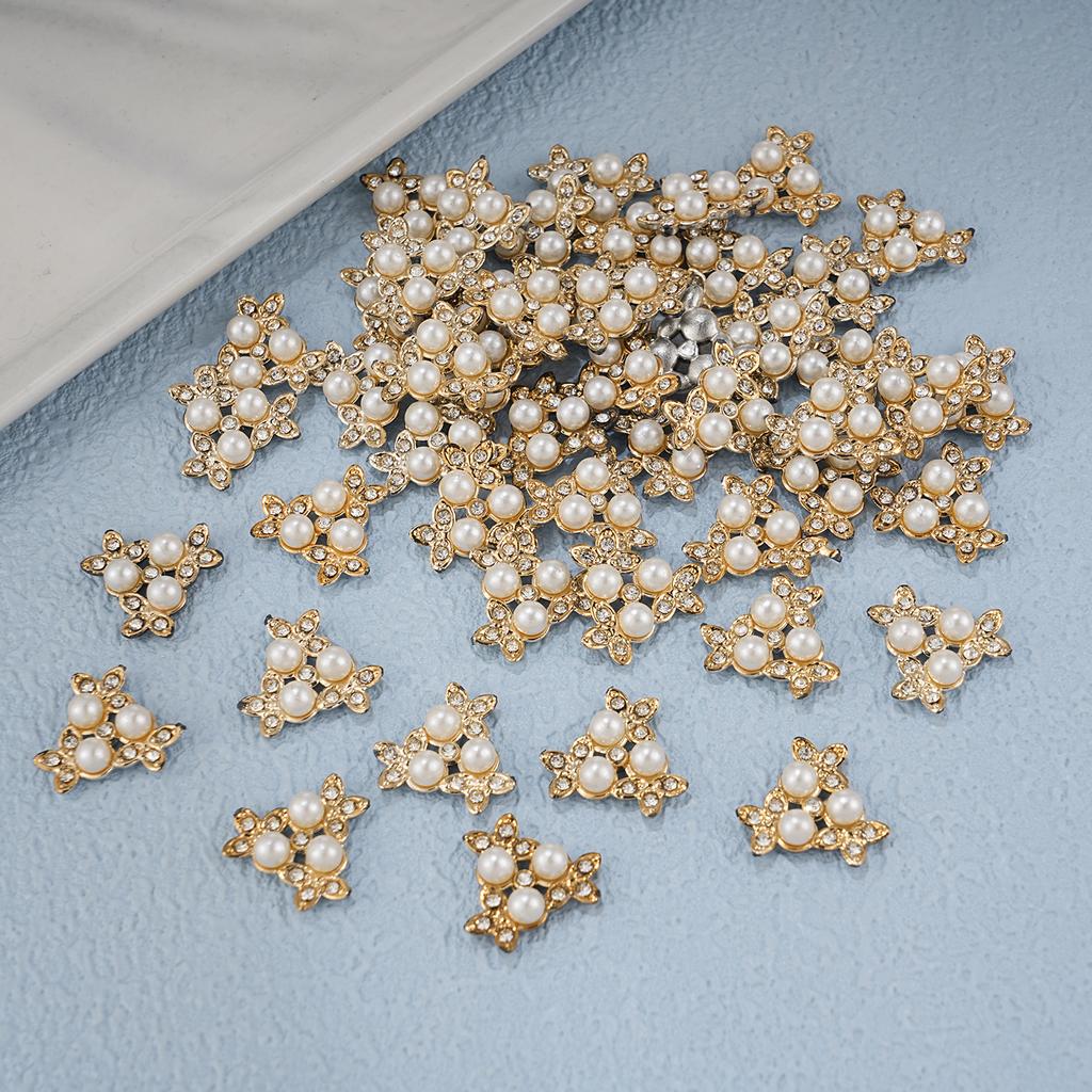 2026 New 2cm 50/57pcs with Diamond Pearl Flower, Imitation Diamond Button Hat Clothing Decoration Sewing Accessories, DIY Crafts