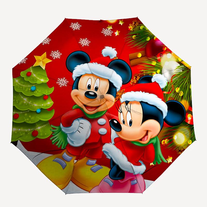 Christmas, Mickey Themed Automatic Opening and Closing Umbrella, Brightly Colored 8-rib Portable Umbrella, Suitable for Men and Women, A Perfect Gift