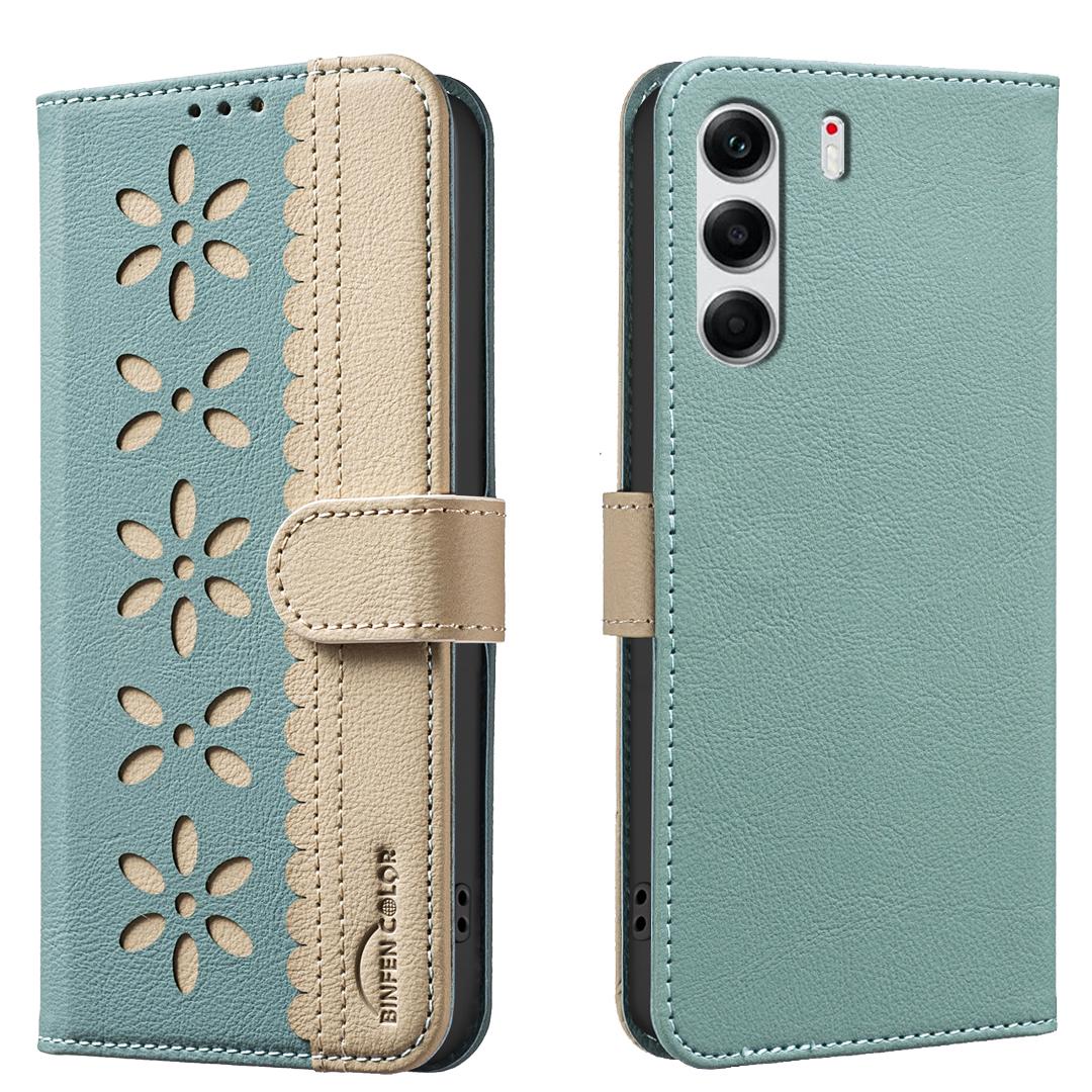 

For TECNO Camon 40 Pro 4G Leather Case BINFEN COLOR BF36 Floral Pattern Phone Cover RFID Blocking Wallet Stand Green