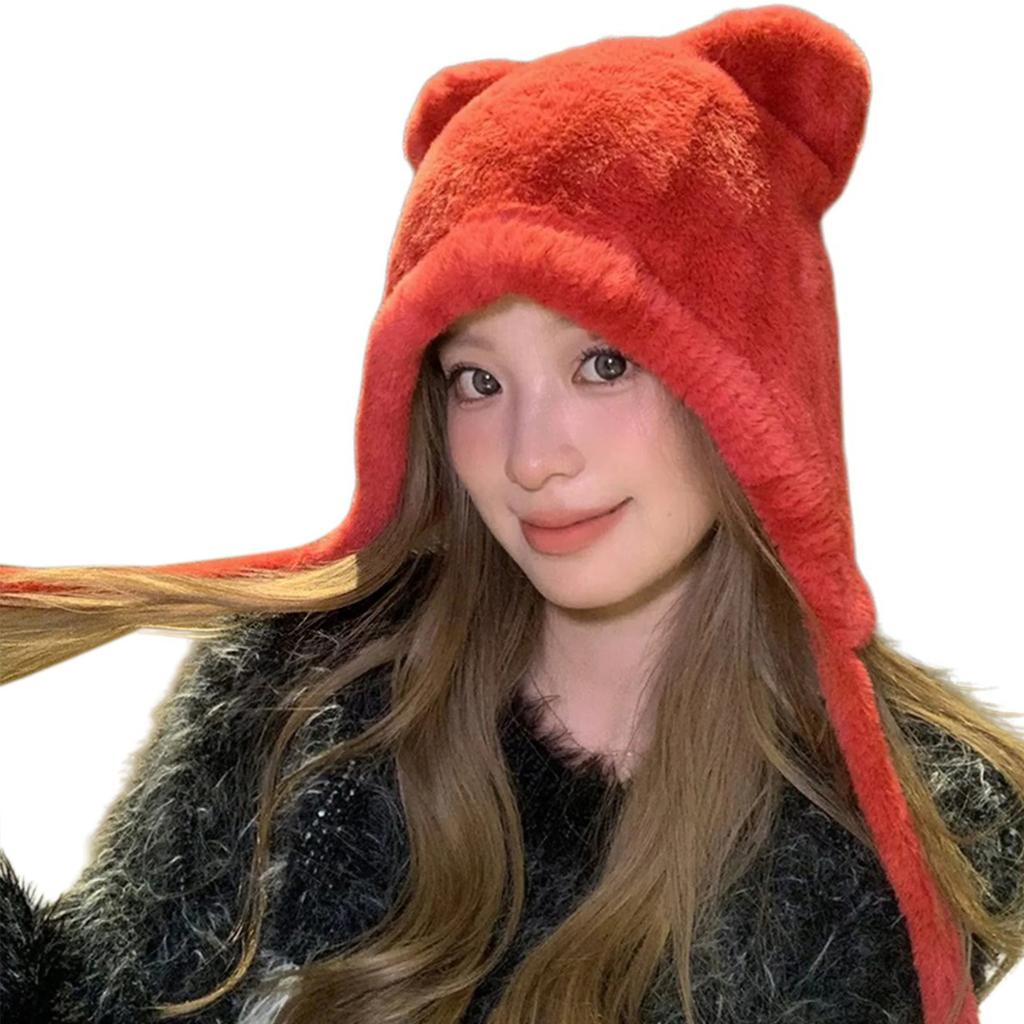 Bear Pattern Hat Adult Soft Plush Hat Thicken Female Hat Versatiles Stylish Hat for Travels and Shopping
