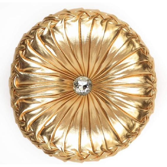 Tresshouse European Round Throw Pillows, Soft Spandex Fabric Pumpkin Pleated Handmade Metallic Accent Circle Insert Cushion Diamond To Enhance for