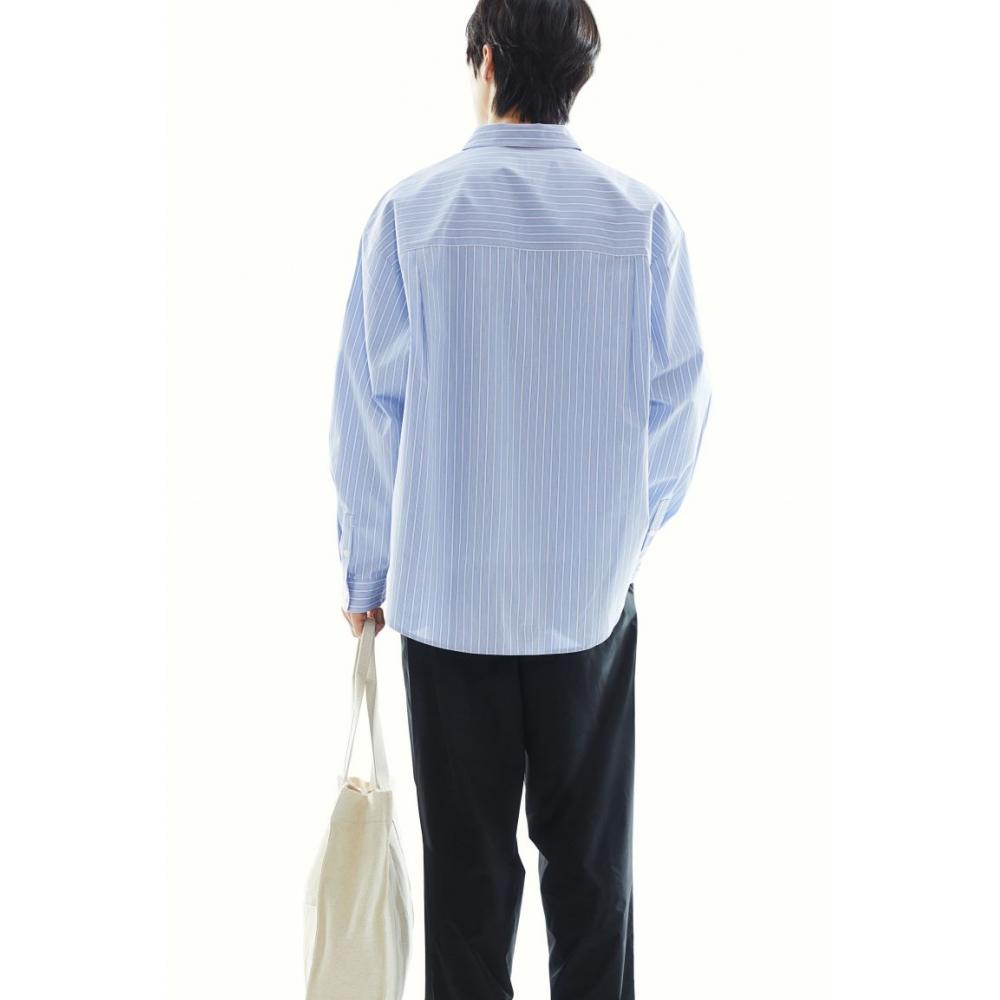 H M Utility sHirt Loose Fit ligHt Blue Striped