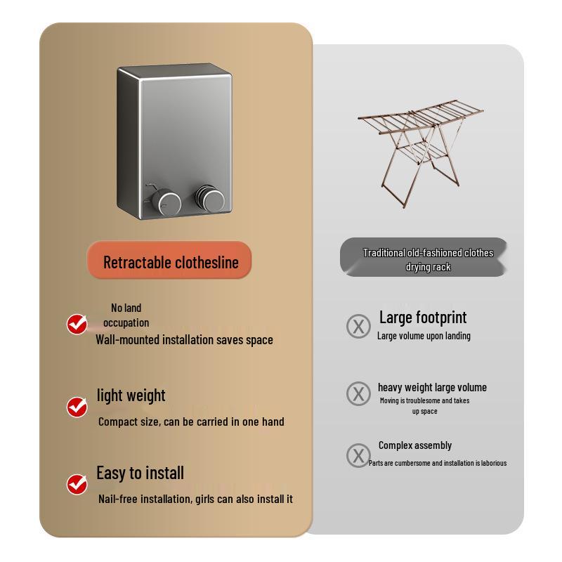 Gun Gray Retractable Invisible Clothesline for Indoor, No-Punch Installation; Ideal for Bathroom or Balcony.