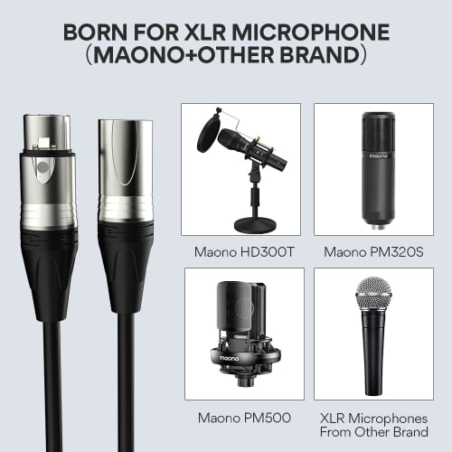 MAONO XLR Microphone Cable, Canon Cable (1.8M), Male to Female, Balanced XLR Connection, Heavy-Duty, for Microphone Recording, Compatible with PD100,