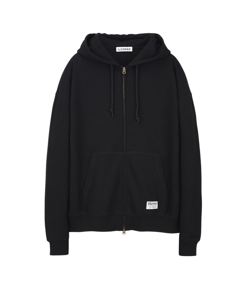 Il Corso Core Waffle Zip-Up Hoodie Black