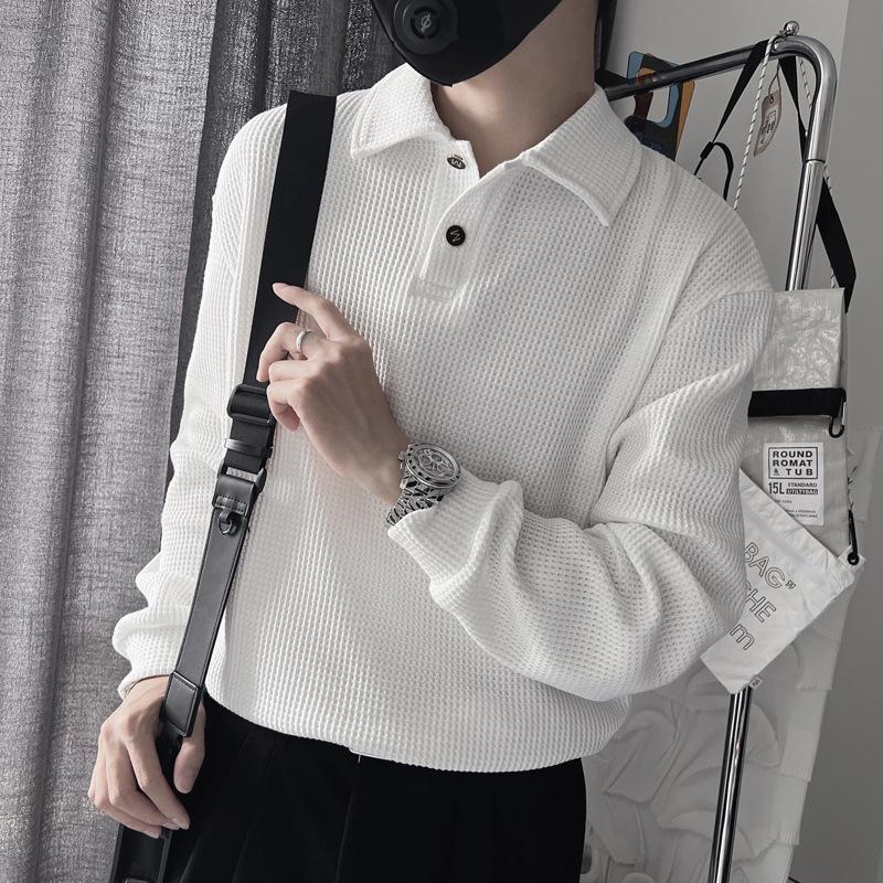 

Мужское белое вафельное поло оверсайз - Осенне-зимняя тяжелая верхняя одежда с отложным воротником XXL белый