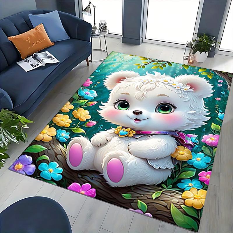 1pc Anime Cute Bear Chair Mat - Office Desk Pad with Flower Crown Design, Non-Slip Carpet for Home Decor, Suitable for All Seasons and Perfect As a Gi