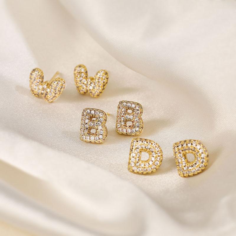 Exquisite Gold Plated Letter Stud Earrings With CZ Stone A Z Initials Fashion Jewelry For Women