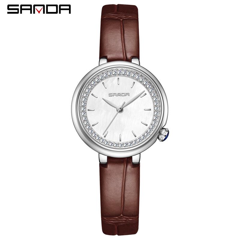 Sanda Retro Green Rhinestone Ladies Quartz Watch - Fashionable, Light Luxury, Waterproof