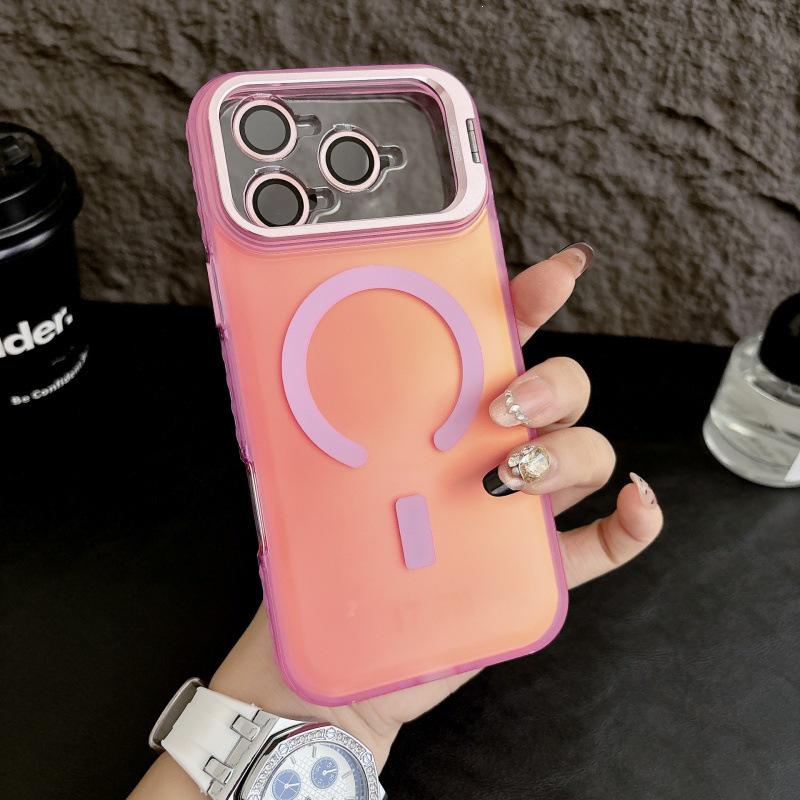 

iPhone 17 Pro Max Magnetic Case with Lens Stand, Apple 16 PM, Frosted Full Coverage, Laser Gradient Design 13 Pro