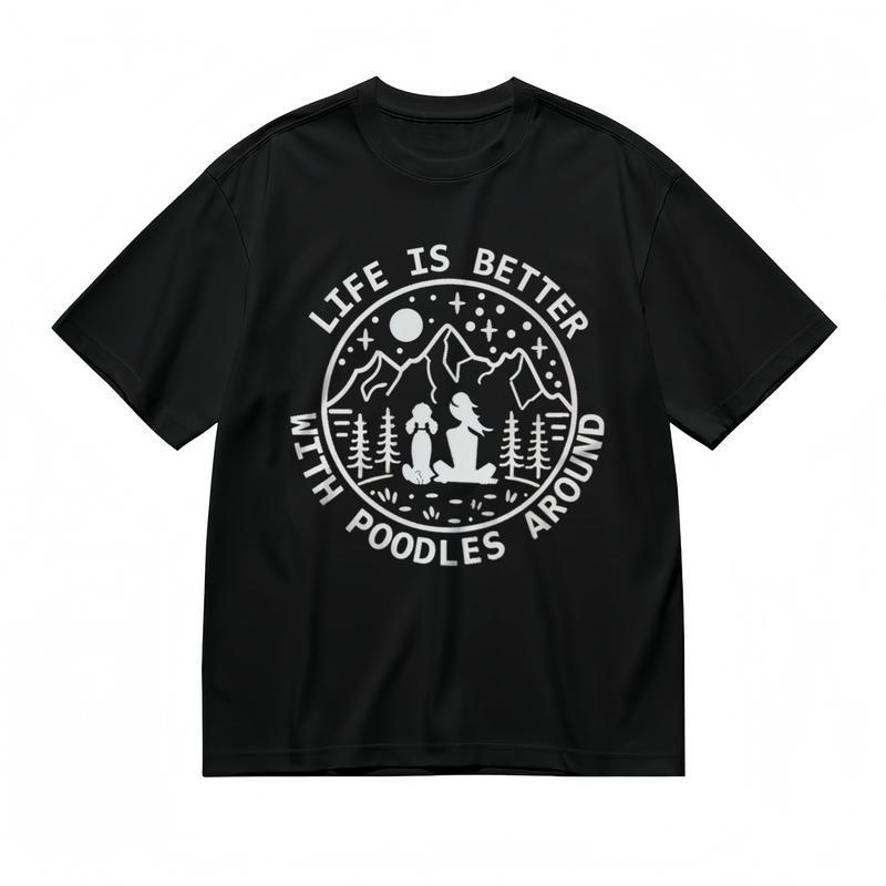 

Женская удобная дышащая классическая футболка с небольшим стрейчем и графическим принтом Poodles Life 3XL