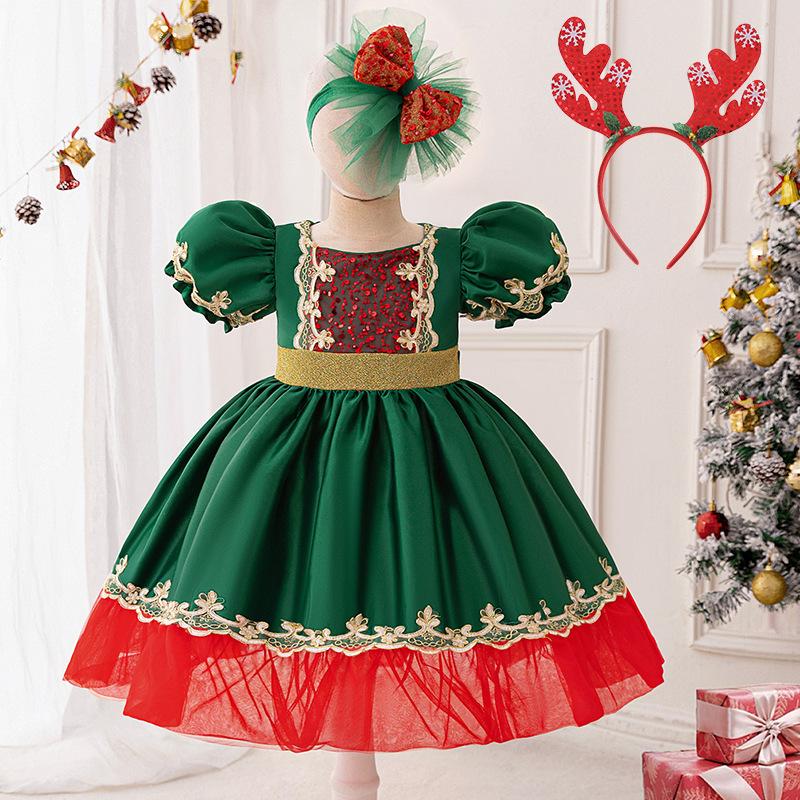 Girls Dress Santa Claus Snowflake Skirt Children's Skirt Cartoon Princess Dress Christmas Costumes