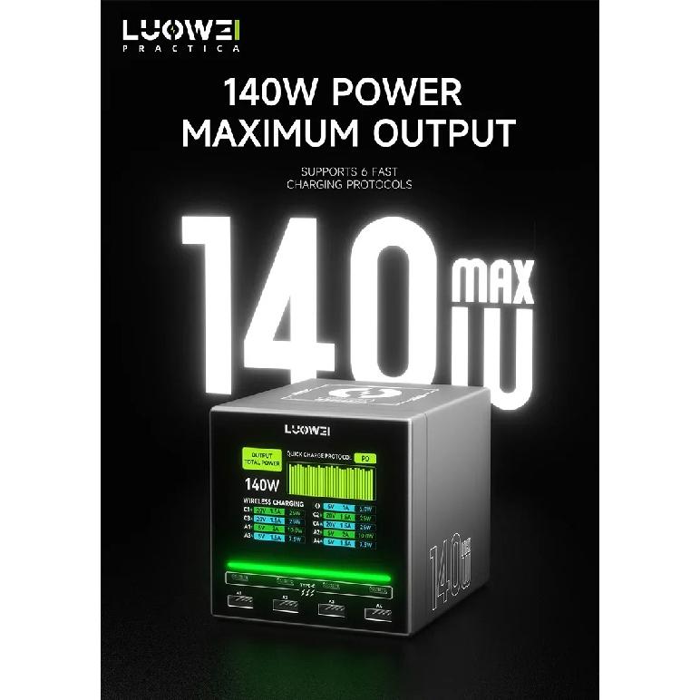 Luowei LW-U1 140W Raptor Desktop Charging Station 15W Wireless Fast Charging for Phone Watch PC Multi Port USB Charger