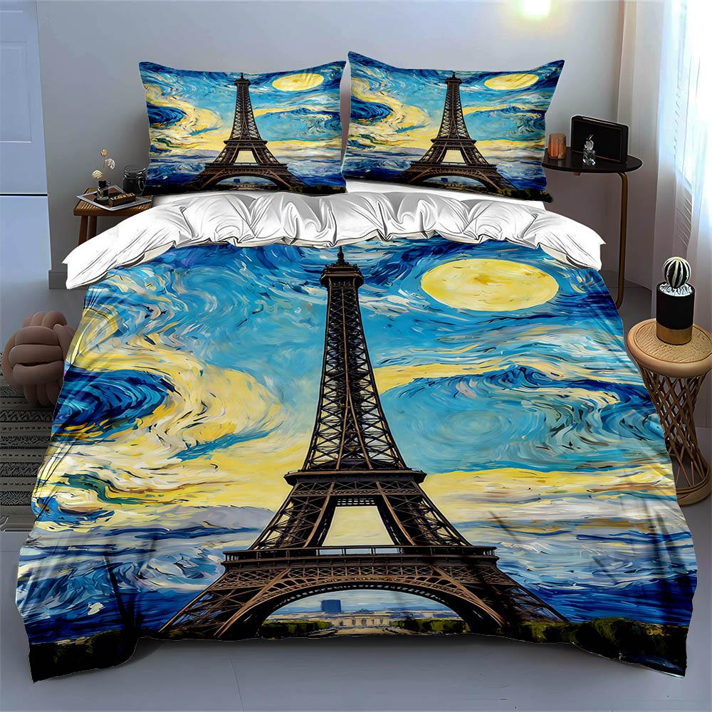 Eiffel Tower, Swirled. Bedding Duvet Cover Sets Duvet Covers Pillowcases Gifts (1 * Duvet Cover 2 * Pillowcases, Without Duvet Insert)