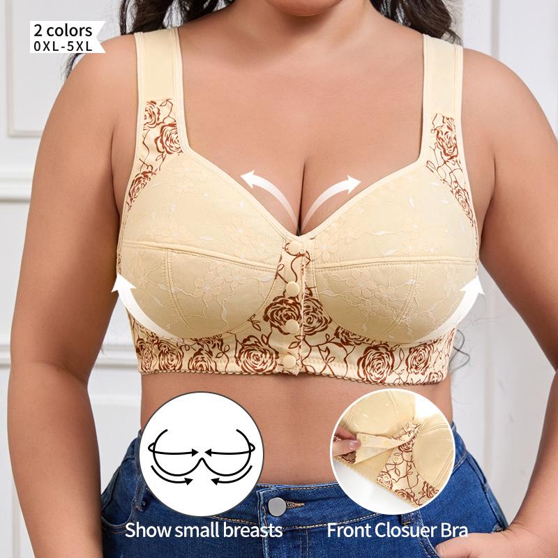 0XL-5XL Vorderverschluss Bügelloser Westenstil Bedruckte Spitze Übergröße Unterwäsche