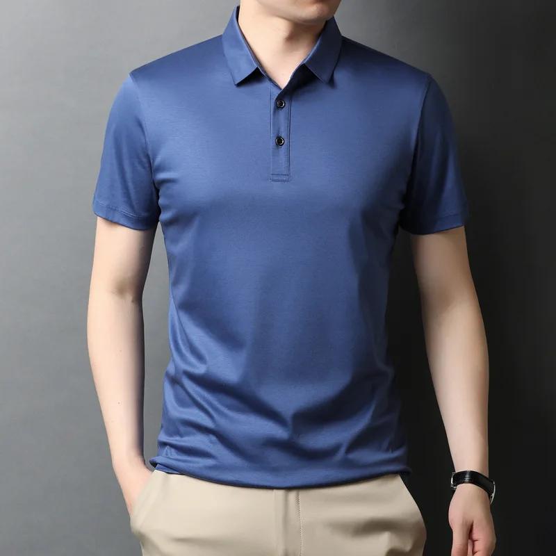 Summer Middle-aged Men's Polo-collar Shirt Double Mercerized Cotton Short-sleeved T-shirt Solid Color Slim Korean Men's T-shirt