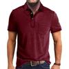 Men's Summer Solid Color T-shirt With A 3 Button Open Collar And Button Up Short Sleeved Top