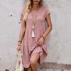 Women Summer Casual O Neck Solid Color Loose One Piece Dress