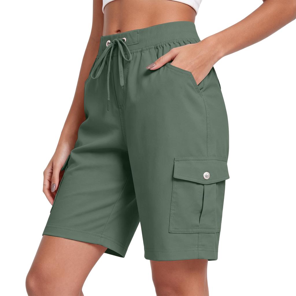 Women’s Lightweight Utility Shorts Multi Pocket Quick Dry Outdoor Sports Cargo Shorts with Adjustable Drawstring Waist