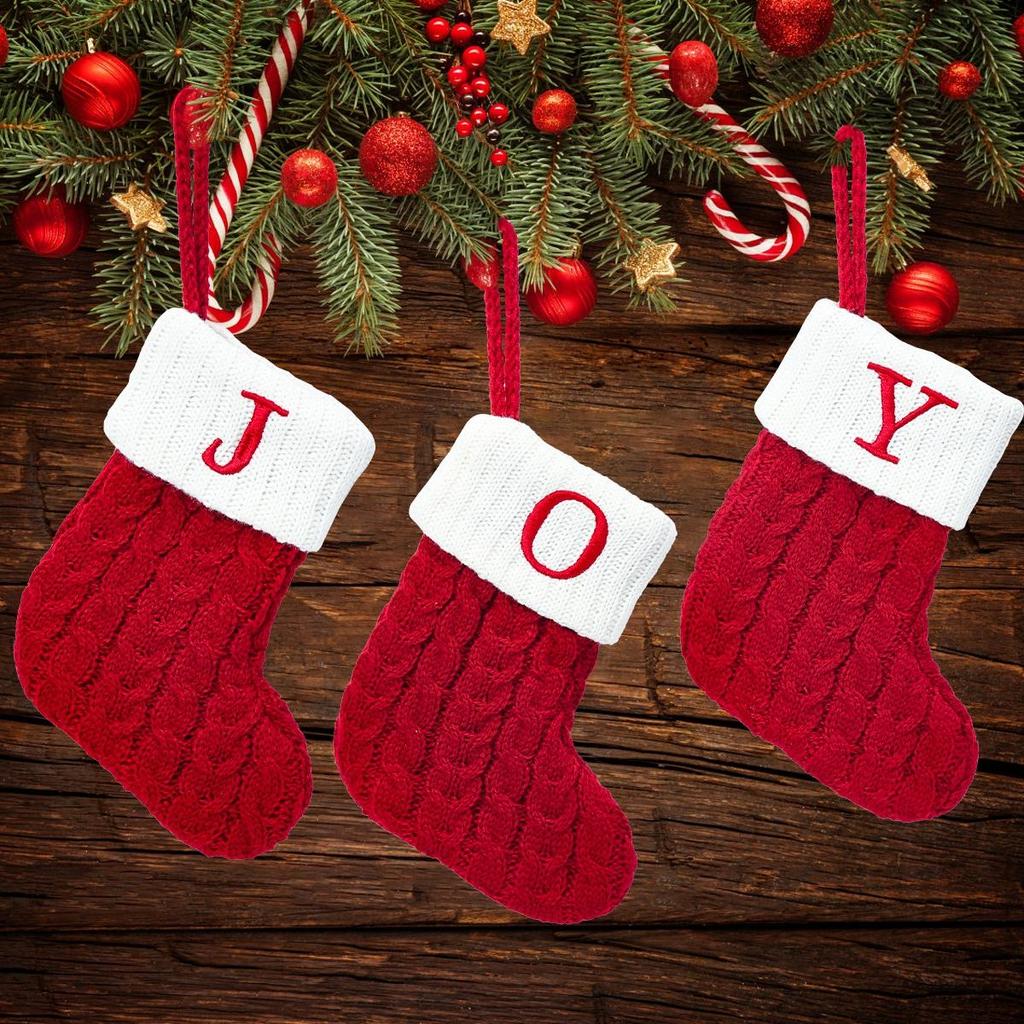 Christmas Socks Knitting Red Snowflake Alphabet Letters Christmas Decoration For Home Tree Ornament Gift Navidad Natal Decoration