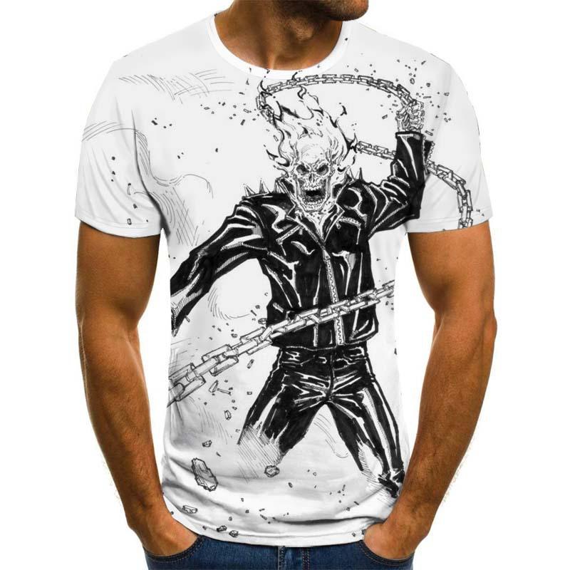 2023 Summer New Cross-border New, Men's and Women's Trend Casual, Ghost Rider Digital Printing 3D Short-sleeved T-shirt