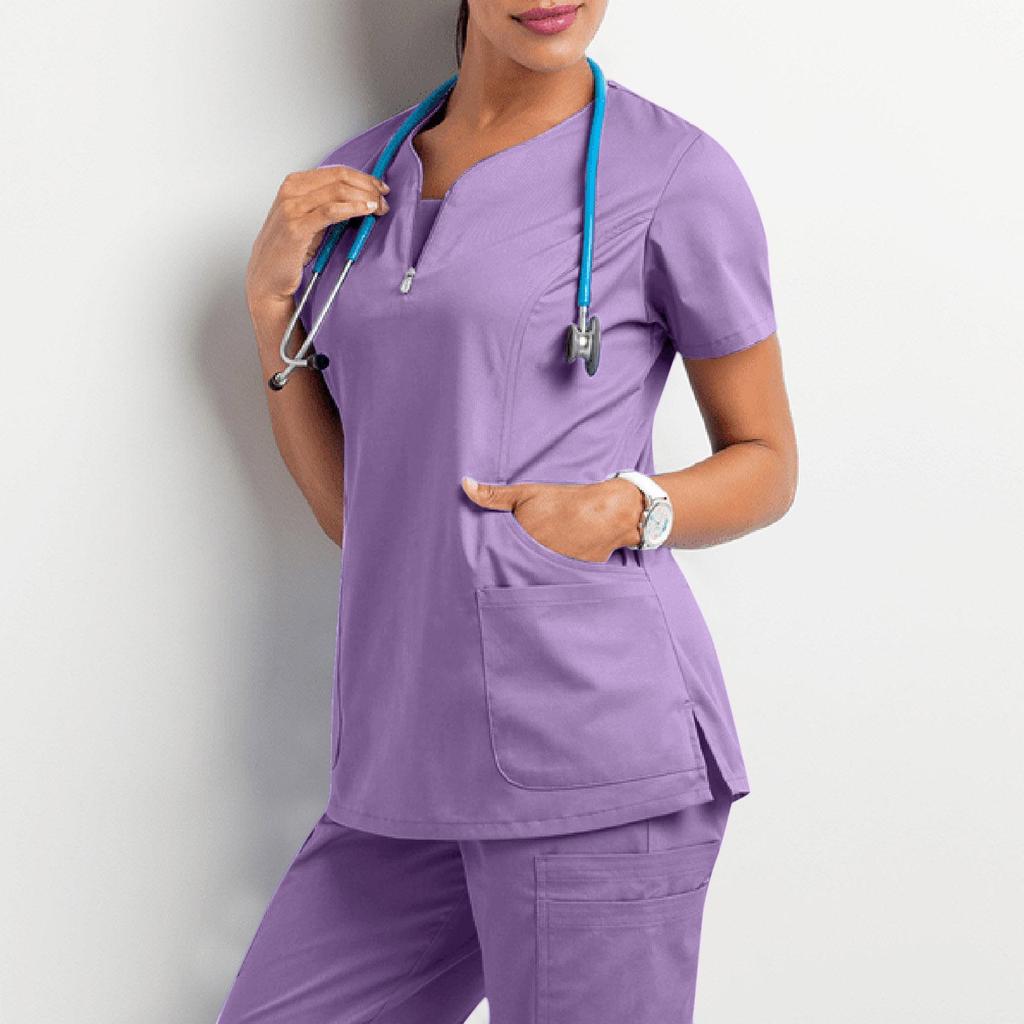 Women's Short Sleeve Scrub Top - Nurse/Surgeon Workwear T-Shirt Gown