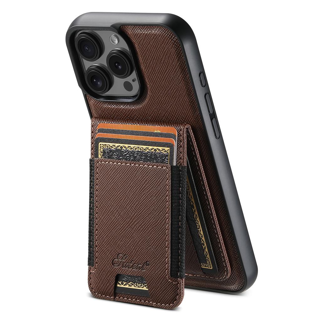 SUTENI H17 For iPhone 16 Pro Magnetic Case Cross Texture Leather Phone Back Cover with Detachable Card Bag