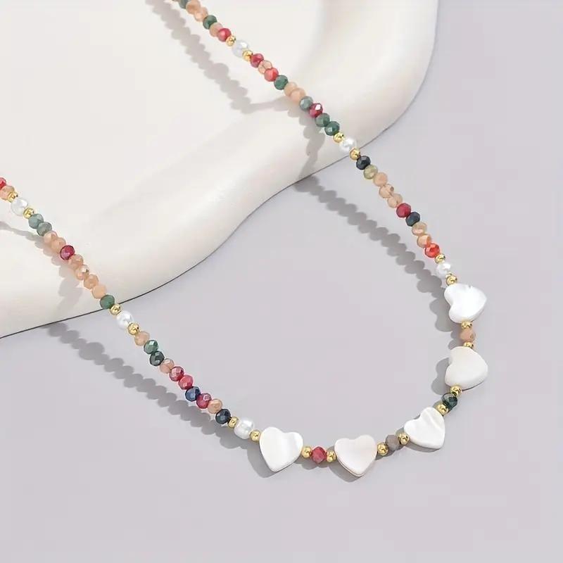 Women Fashion Colorful Beaded Heart Clavicle Necklace