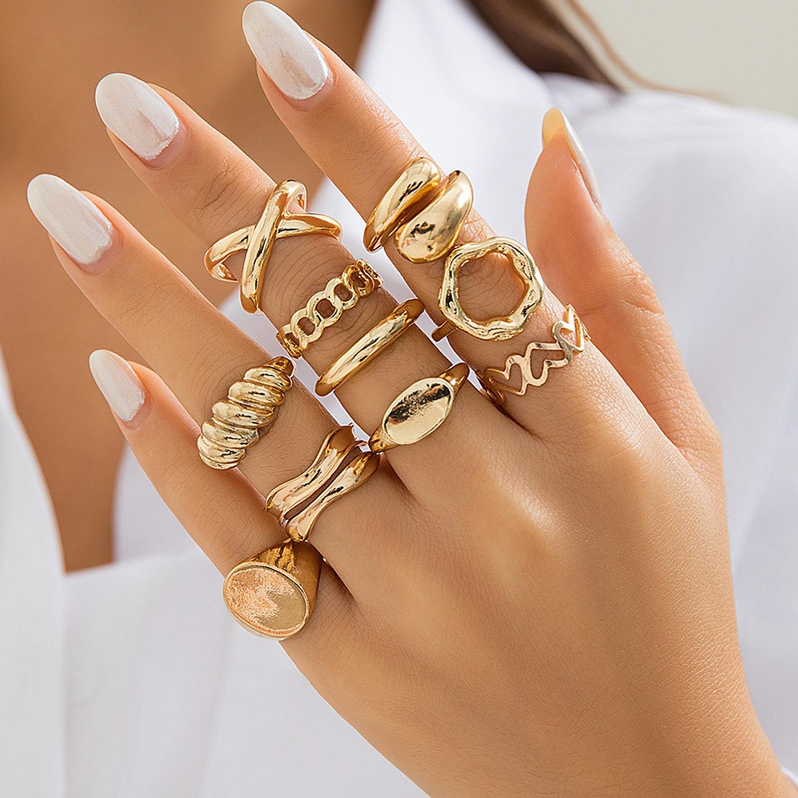 

Fashion Women s 10 Piece Ring Set - Ladies Ring Metal Ring Glossy Ring Metal Ring Holiday Gift One Size
