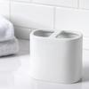 3 Pack Glossy White Ceramic Toothbrush Holder Bathroom Storage Organizer 2 Opening Durable Personal Items Decor Accessory