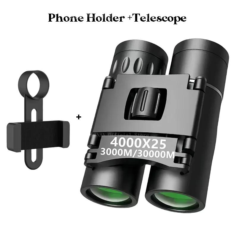 Portable 4000x25 Powerful Binoculars HD Zoom Long Range BAK4 Telescope Folding Low Light Binoculars for Hunting Camping