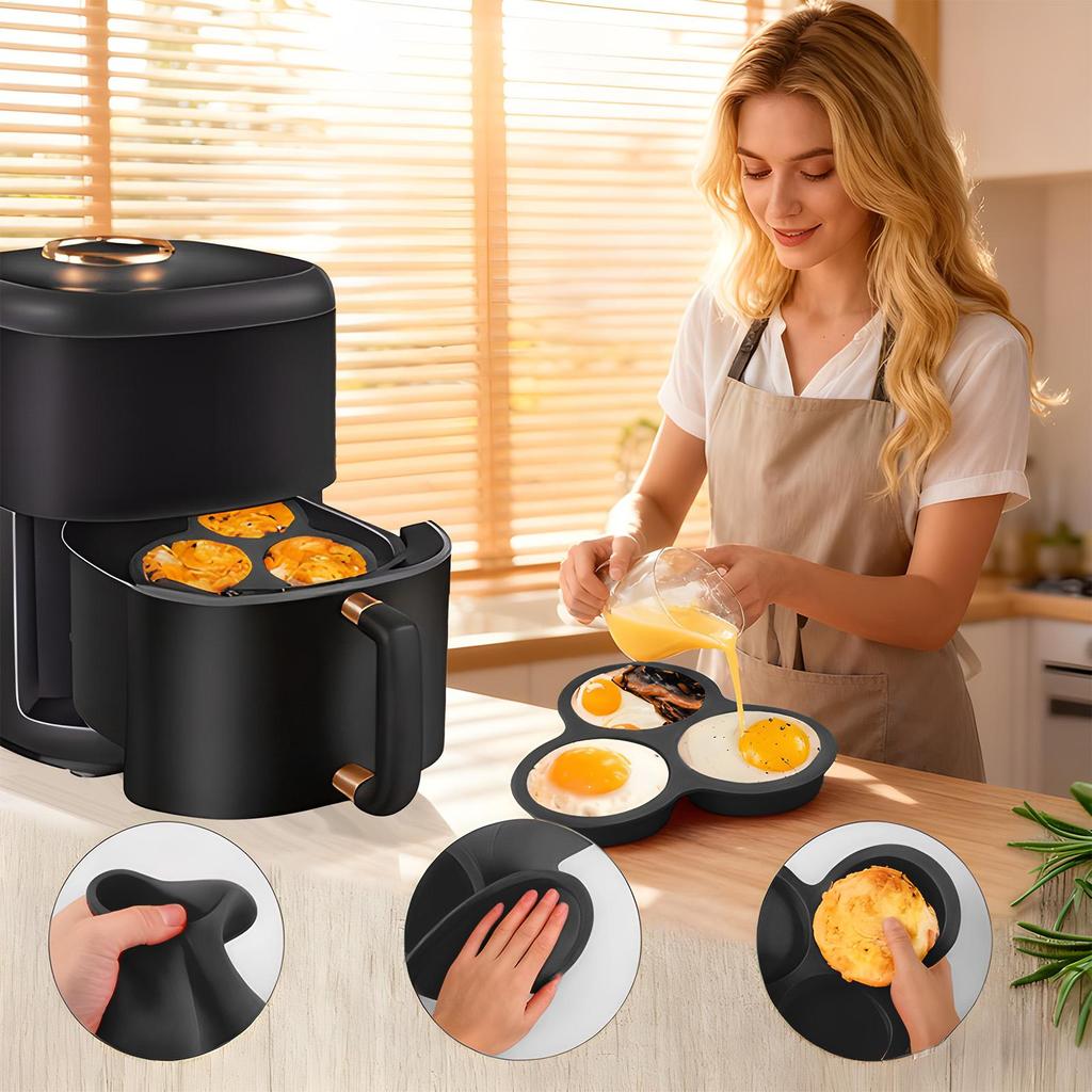 Silicone Molds for Air Fryer 3-Cavity Egg Mould Silicone Air Fryer Cups for Small Cakes Puddings Hamburgers Breakfast Sandwich