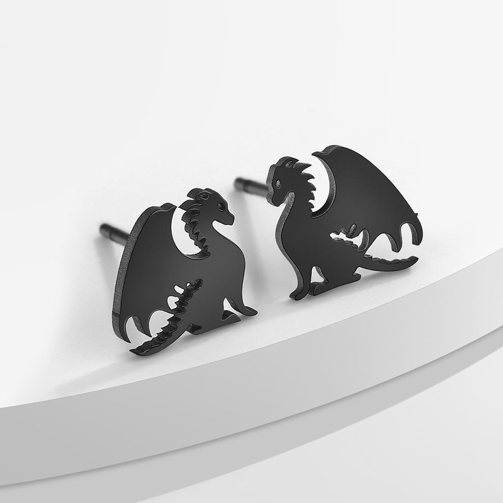 Punk Black Western Dragon Ear Stud Trend Men Stainless Steel Earrings for Women Personalize Rock Hip Hop Streetwear Jewelry Set