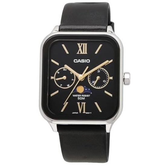 CASIO Standard Moon Phase Analog Mens Watch MTP-M305L-1A2V Black Leather Band Overseas Model