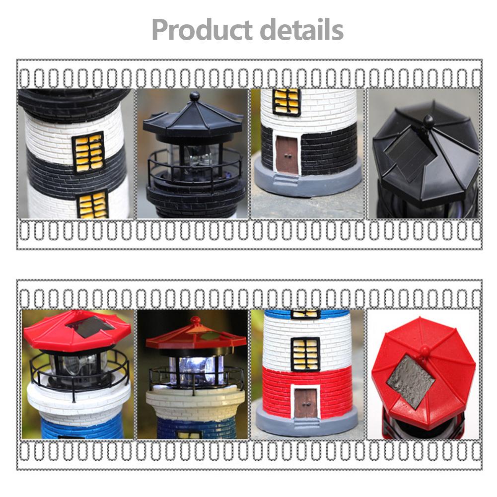 Solar Powered Resin Lighthouse Statue Lamp Decorative Lighthouse Light Lighthouse Model Light for Home Yard Outdoor Decor