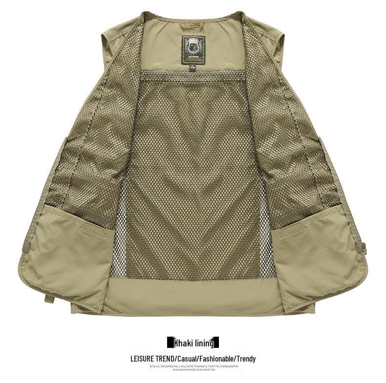 Gilet de pêche en maille à poches multiples à séchage rapide pour homme - Veste décontractée d'extérieur Printemps & Automne