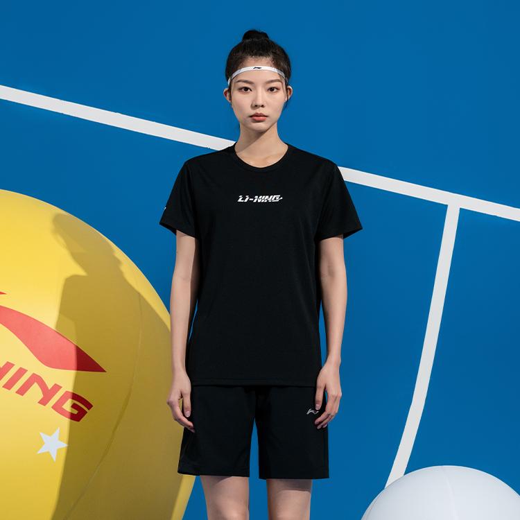 Li-Ning Casual Fashion Moisture-Wicking Quick-Dry T-Shirt Classic Versatile Breathable Shorts Sports Set Unisex Sets Black ATSV609-1+AKSU789-3