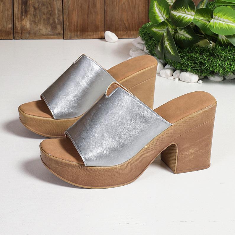 Fashion Black Chunky Platform Sandals Women 2025 Summer Peep Toe High Heels Sandals Woman Plus Size 42 Outdoor Thick Heeled Slippers