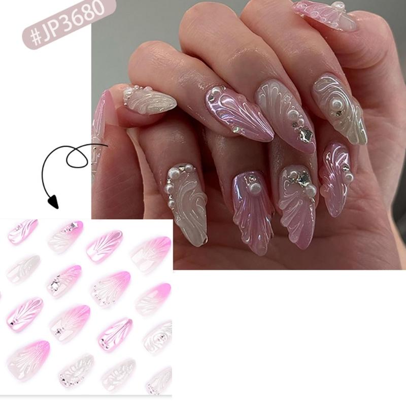 Almond Press On Nail Glossy Fake Nail Stick On Nail In 12 Sizes,24Pcs French Nail Tips for DIY Nail Art Decorations