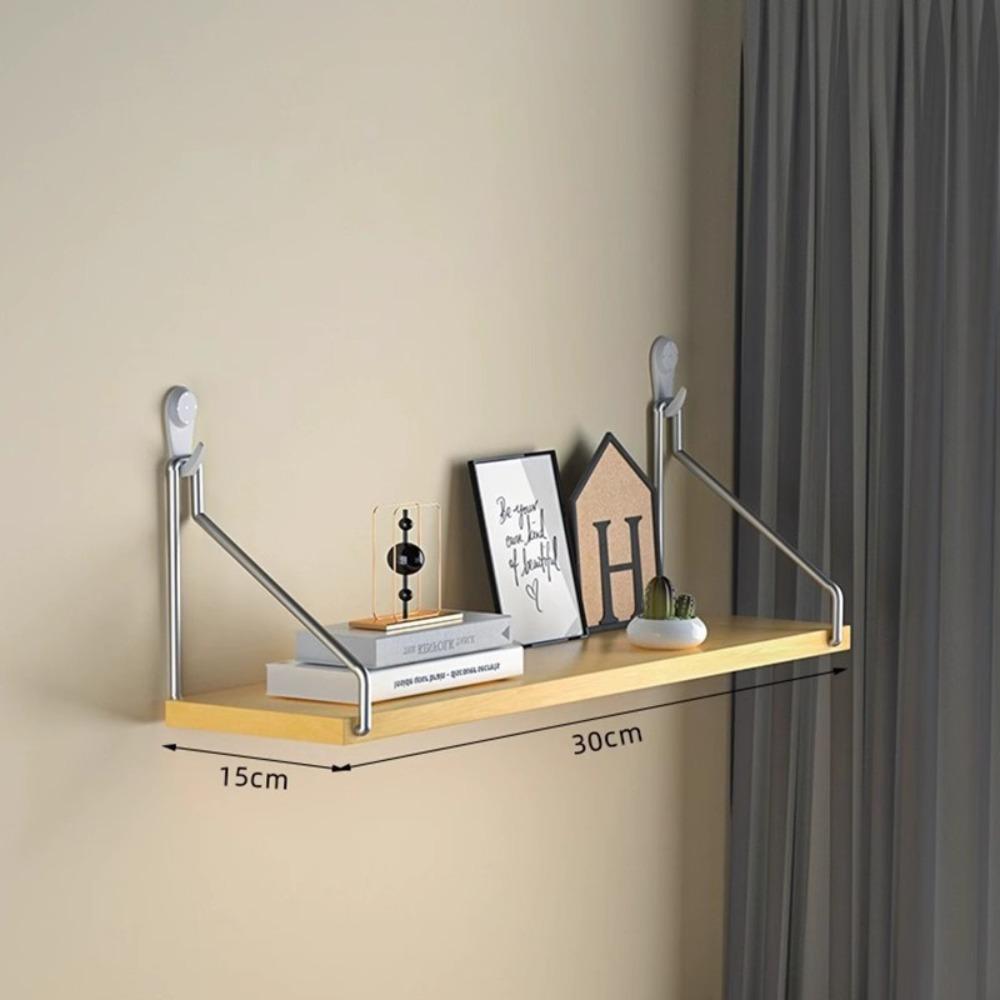 Wooden Material Wall Shelf Wall Mounted Hanging Organizers Storage Shelf No-Punch Design Bookshelf Living Room